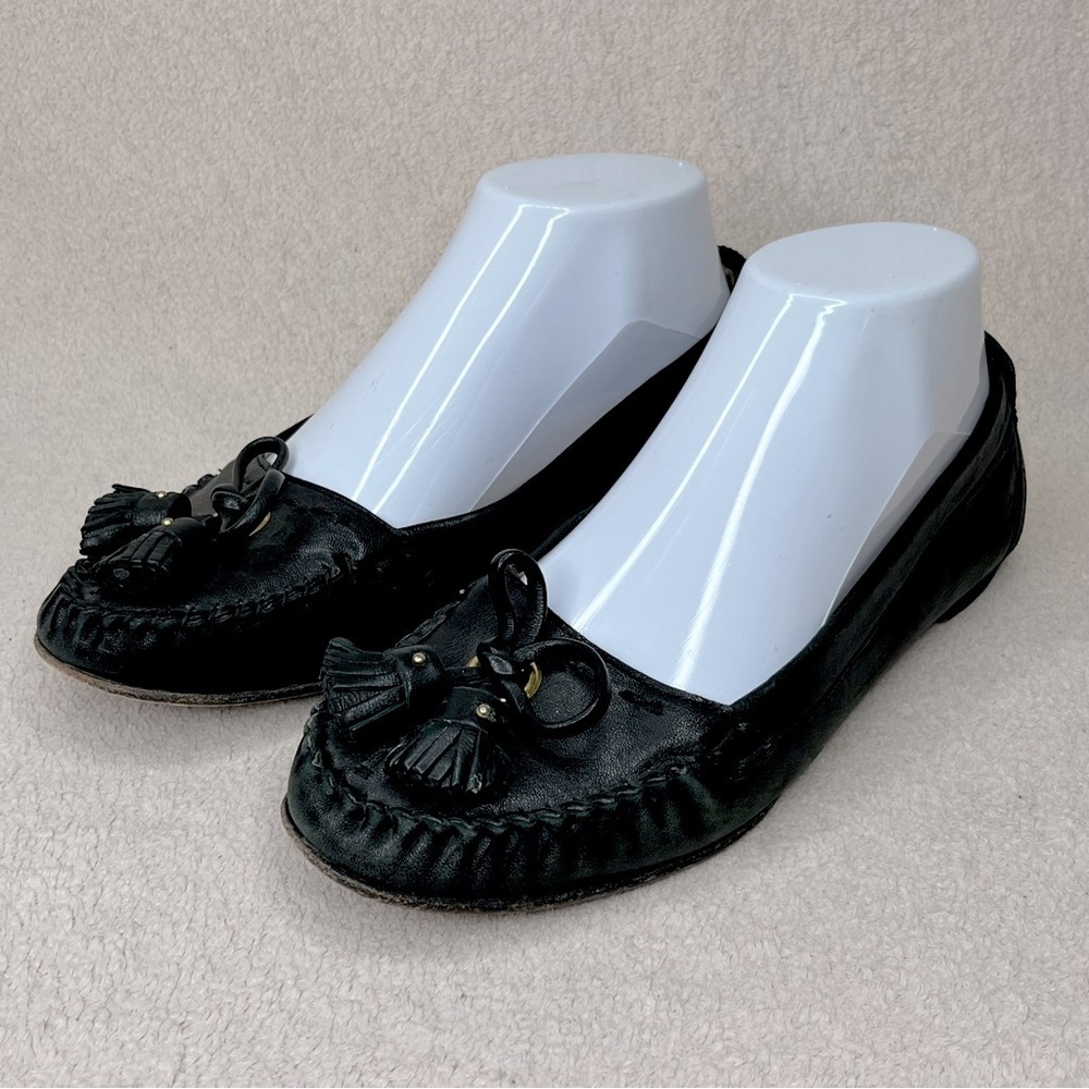 Cole Haan Tassel Loafers Ballet Flats Women’s 6.5 Black Leather Boho Festival